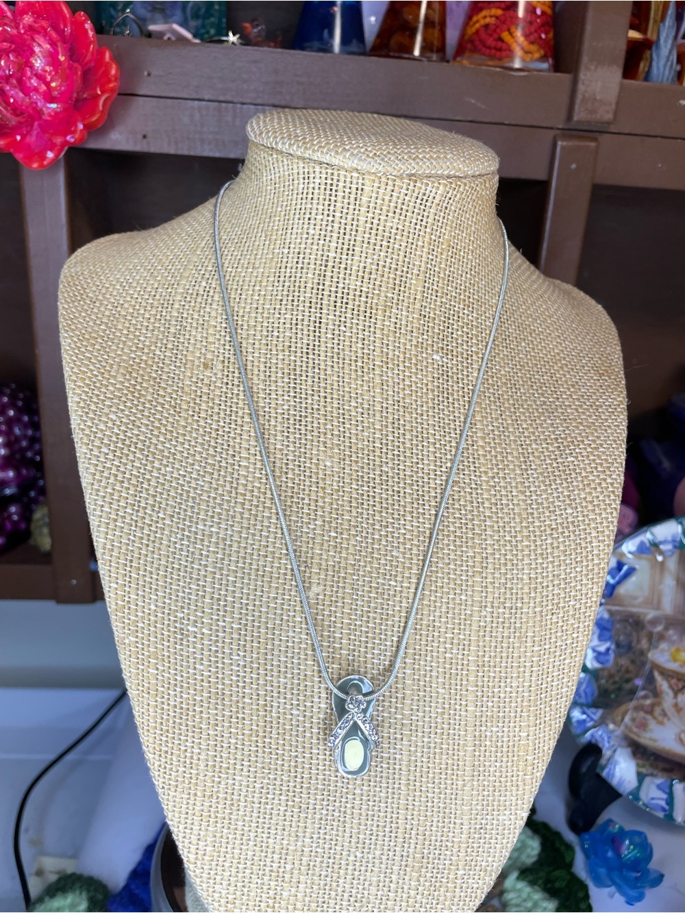 Silver-Tone flip flop Pendant Necklace with rhinestones